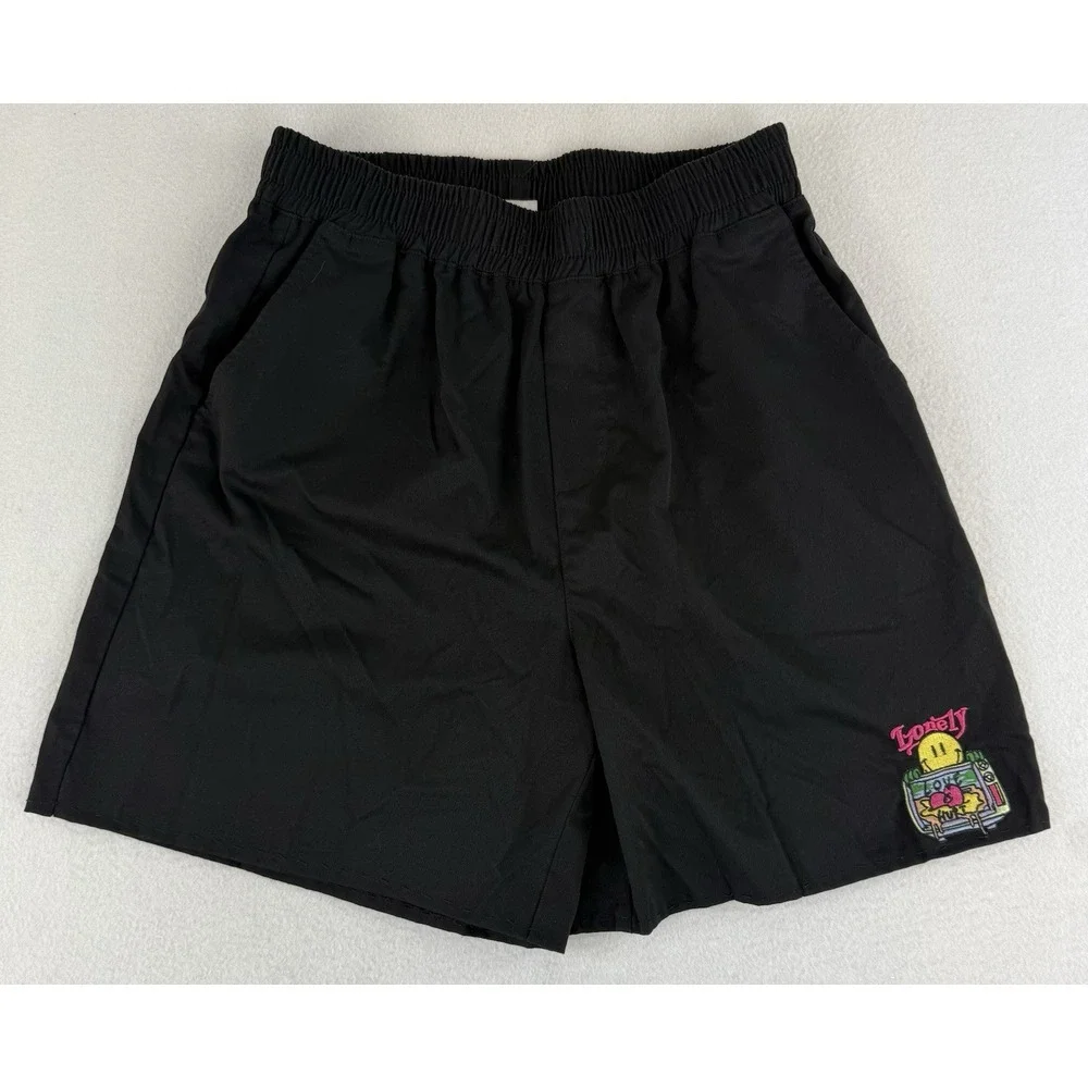 New Wave Street Culture By Inflation Lonely Embroidered Mens‎ Large Black Shorts